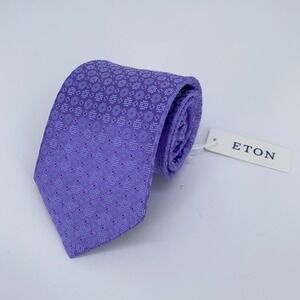 Eton Tie Men One Size Purple Patterned Silk Classic Fit Necktie England Made NWT